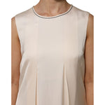 Peserico Beige Viscose Pleated Sleeveless Long Maxi Dress close-up view