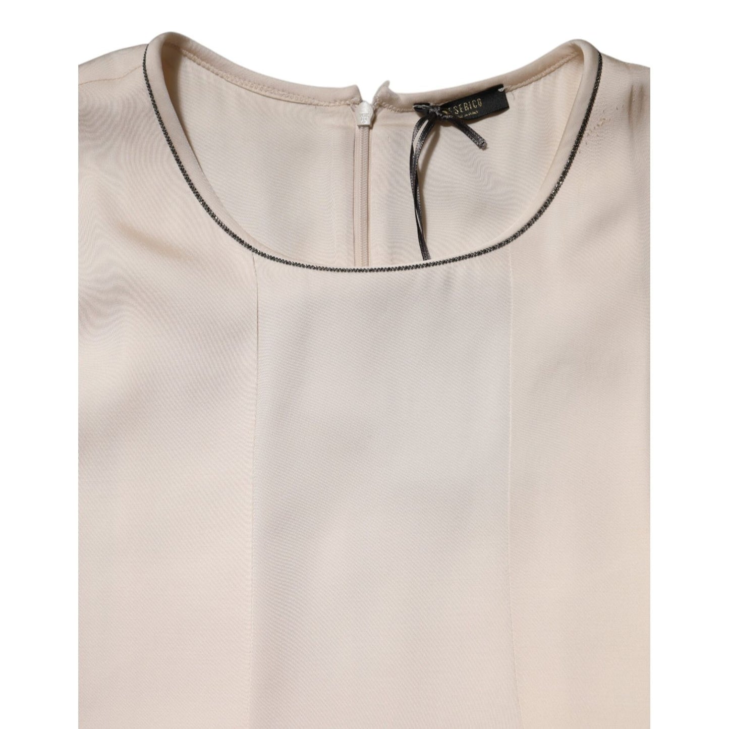 Peserico Beige Viscose Pleated Sleeveless Long Maxi Dress with zipper and logo detail, crafted in Italy from 100% viscose.
