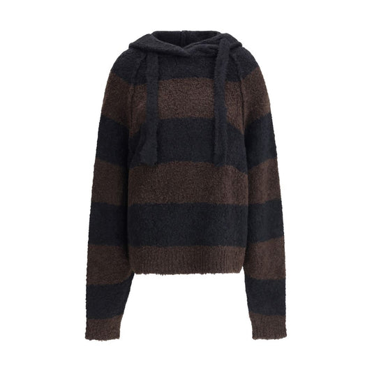 Petar Petrov Brown Cashmere Sweatshirt with hood and ribbed cuffs, oversized striped design for AW25.