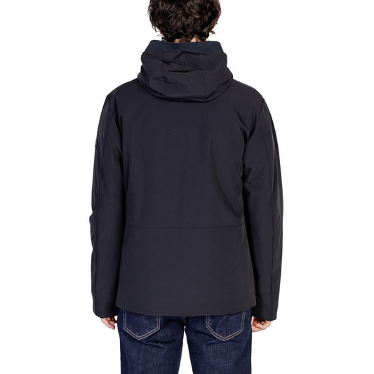 Back view of Peuterey Black Polyamide Jackets & Coat with hood and minimalist design, highlighting style and functionality.