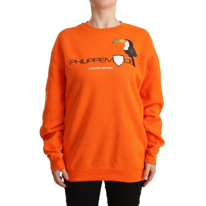 Philippe Model Orange Printed Long Sleeves Pullover Sweater 1728,67345645728,Clothing,IT46|XL,Material: 100% Cotton,New with tags,Orange,Philippe Model,Sweaters - Clothing,Sweatshirts - Sweaters - Clothing,Women