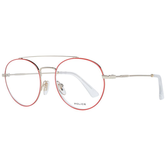 Police Red Men Glasses Frame with red full-rim design, metal and plastic materials, size 51-18-140, includes branded case.
