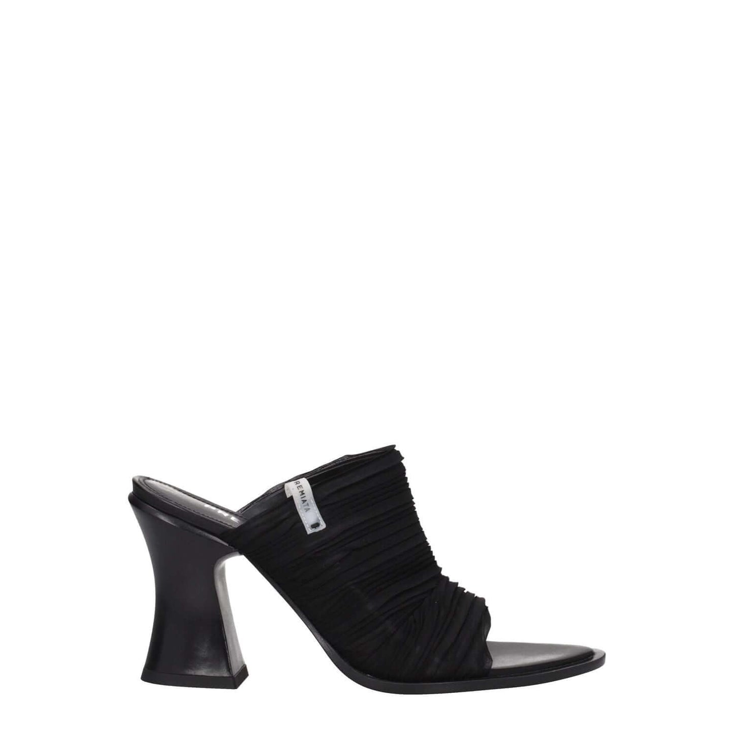 Premiata Black Fabric Platform Sandals with side logo, open toe, and high heel, MPN TESSUTOPREZIOSOM6440, casual style.