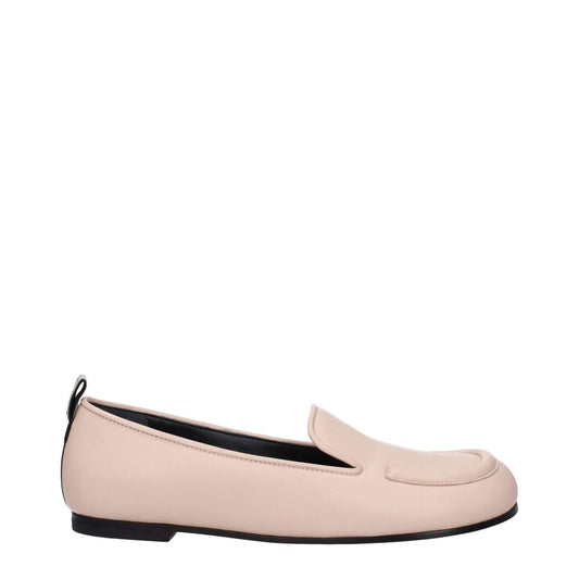 Premiata Pink Leather Slip-On Loafers with round toe and back logo, featuring a low flat heel. MPN: PELLEM6705NUDE, chic nude pink color.