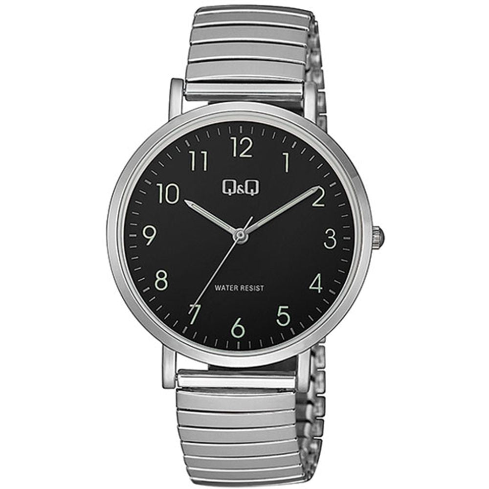 Q&Q ATTRACTIVE Mod. QA20J205Y wristwatch with 3 ATM water resistance, metal case, SS bracelet, quartz movement, and mineral dial.
