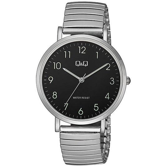 Q&Q ATTRACTIVE Mod. QA20J205Y wristwatch with 3 ATM water resistance, metal case, SS bracelet, quartz movement, and mineral dial.