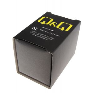 Official packaging for Q&Q ATTRACTIVE Mod. QB86J502Y wristwatch with 5 ATM water resistance and quartz movement.