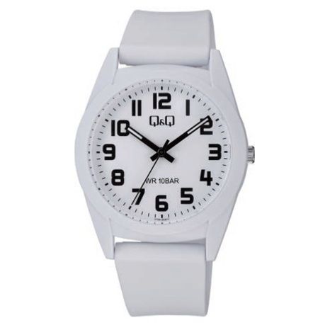 Q&Q FASHION Mod. V13AJ003Y wristwatch, 40mm plastic case, unisex, quartz, 10 ATM water-resistant, white dial, official packaging.