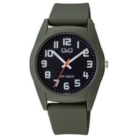 Alt Tag: Q&Q FASHION Mod. V13AJ005Y unisex quartz wristwatch with 10 ATM water resistance and 40mm plastic case.