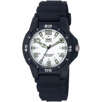 Q&Q FASHION Mod. VQ84J006Y wristwatch, gent's quartz watch with 38mm plastic case, water resistant 10 ATM, black strap.