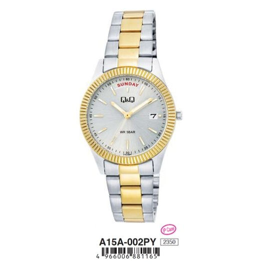 Q&Q Mod. LADY DAY & DATE wristwatch, 32mm metal case, metal strap, quartz movement, day & date functions, water resistant 5 ATM.
