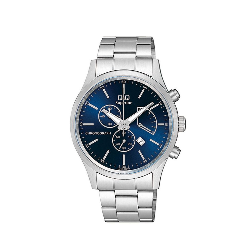 Q&Q SUPERIOR Mod. GENT CHRONOGRAPH - DATE wristwatch with 42 mm metal case and stainless steel bracelet, features chronograph and date functions.