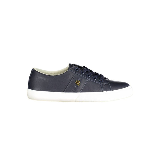 Ralph Lauren Blue Leather Women Sneaker, featuring sleek design with subtle logo, perfect blend of style and comfort for fashion-forward athletes.