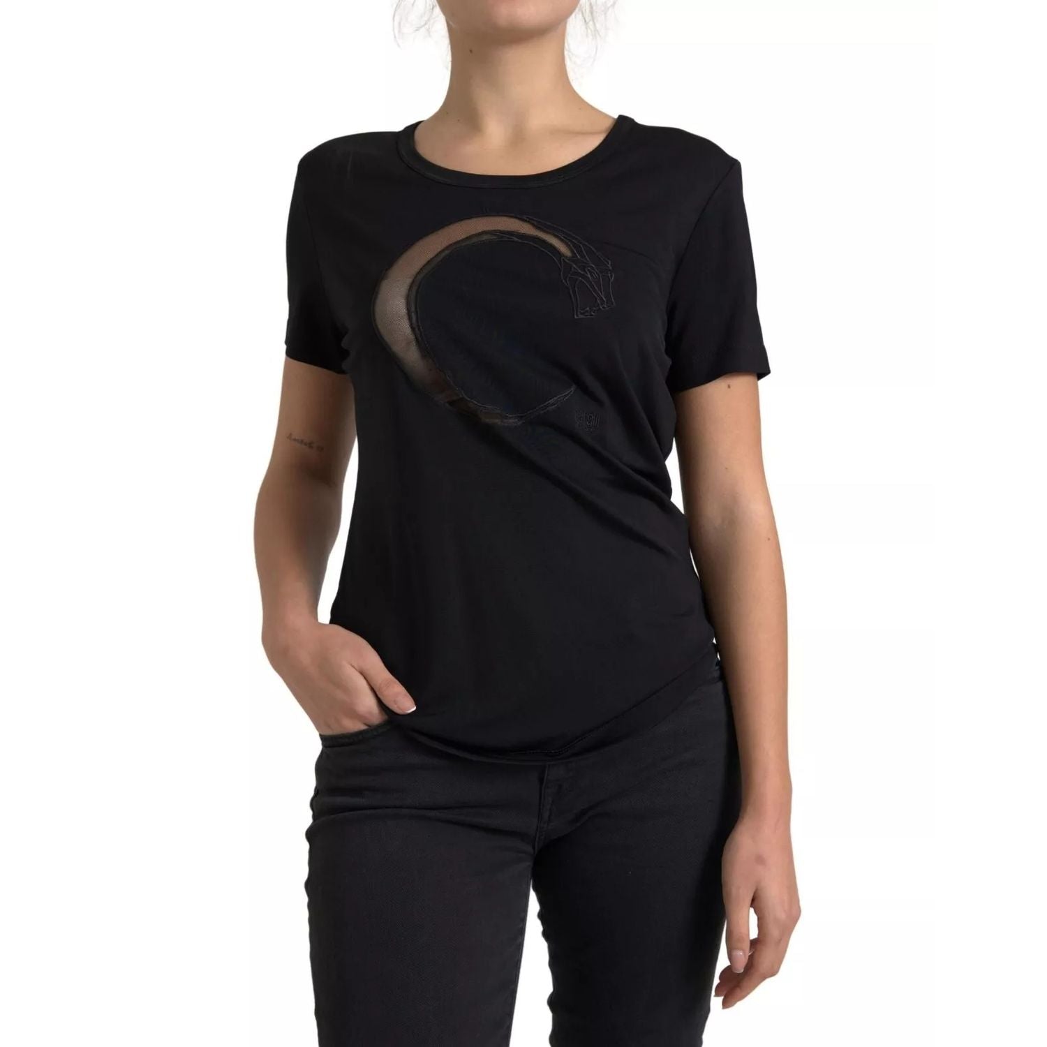 Roberto Cavalli Black Viscose Round Neck CLASS T-shirt