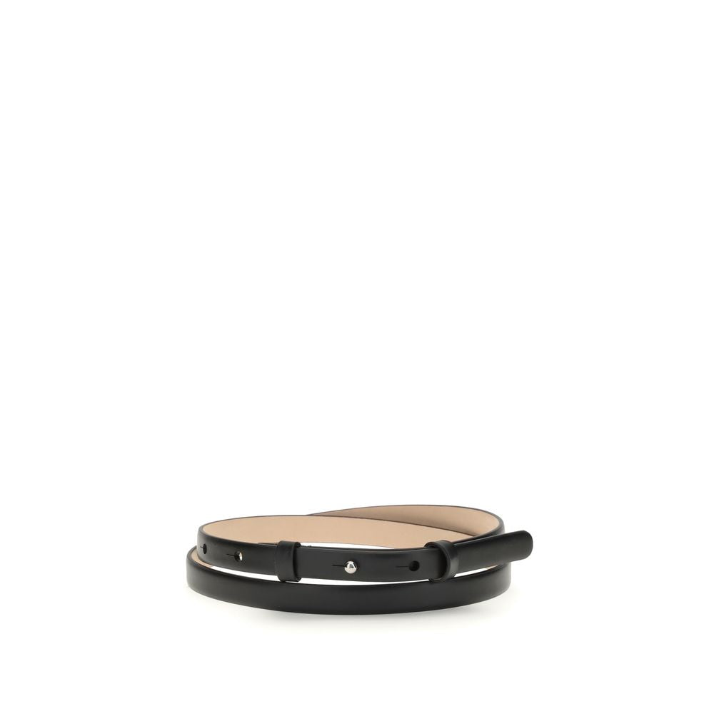 SA SU PHI Black Leather Thin Belt, versatile 1.5 cm accessory for AW25 fashion, crafted from premium leather, perfect for casual and formal wear.