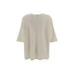 SA SU PHI Oversized T-Shirt in cashmere, featuring a sleek crew neck and side slits, monochrome pattern, SS24, luxury fashion top.