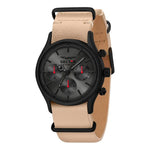 SECTOR Mod. 660 wristwatch with black stainless steel case and beige leather strap, featuring quartz movement and day-date functions