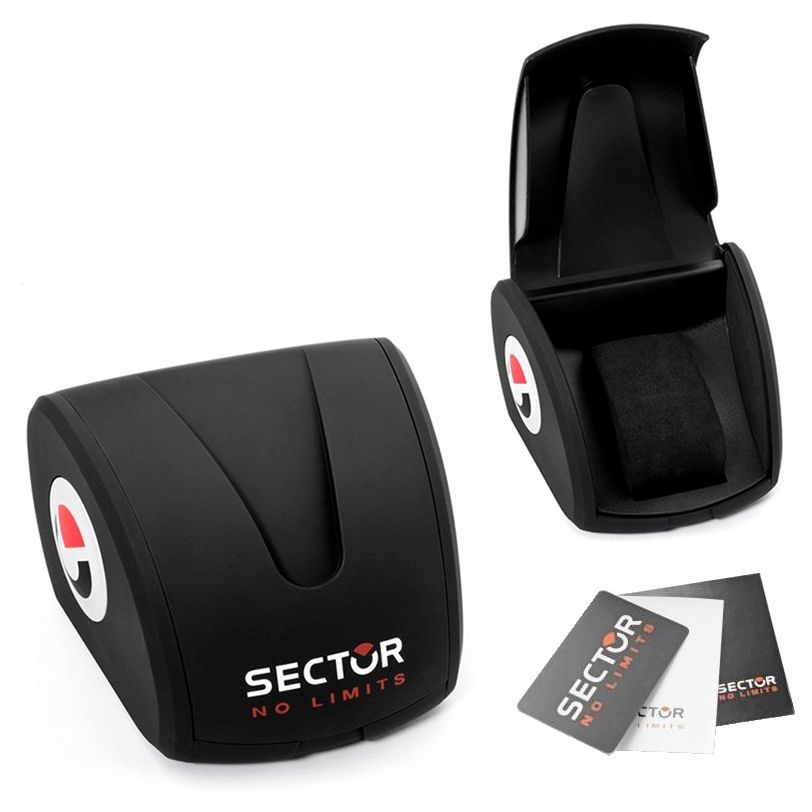 SECTOR Mod. 660 official packaging box with open and closed views, featuring brand logo and warranty card, for men's wristwatch.