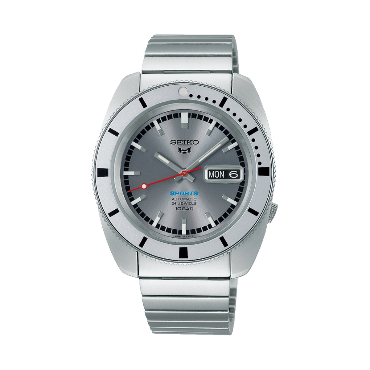 SEIKO 5 Mod. SPORTS Automatic silver watch with date display and stainless steel bracelet