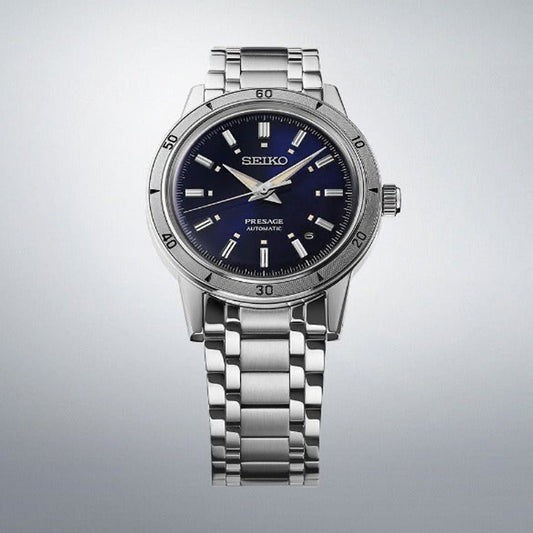SEIKO PRESAGE MOD. STYLE '60 Automatic silver watch with blue dial