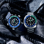 SEIKO PROSPEX Mod. TURTLE TROPICAL LAGOON Automatic Diver's 200 watches on textured surface.