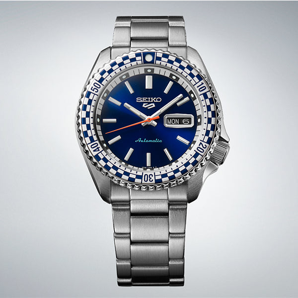 SEIKO 5 Mod. CHECKER FLAG AUTOMATIC LIMITED EDITION watch with blue dial and stainless steel band