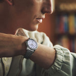 Man wearing SEIKO PRESAGE MOD. STYLE '60 Automatic watch, showcasing its elegant design and classic style.