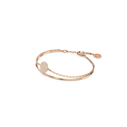 SWAROVSKI Mod. 5683452 elegant bangle bracelet from Meteora collection with open bangle and chain design in rose gold
