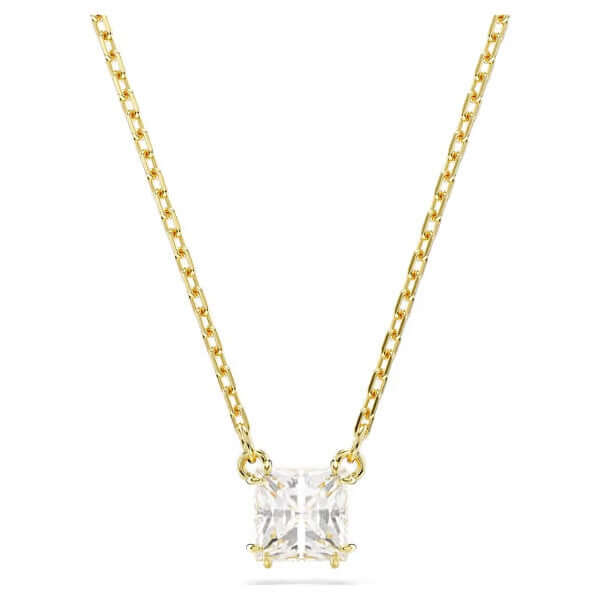 Elegant gold chain necklace with a square-cut crystal pendant, perfect for formal occasions and everyday wear.