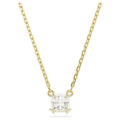 Elegant gold chain necklace with a square-cut crystal pendant, perfect for formal occasions and everyday wear.