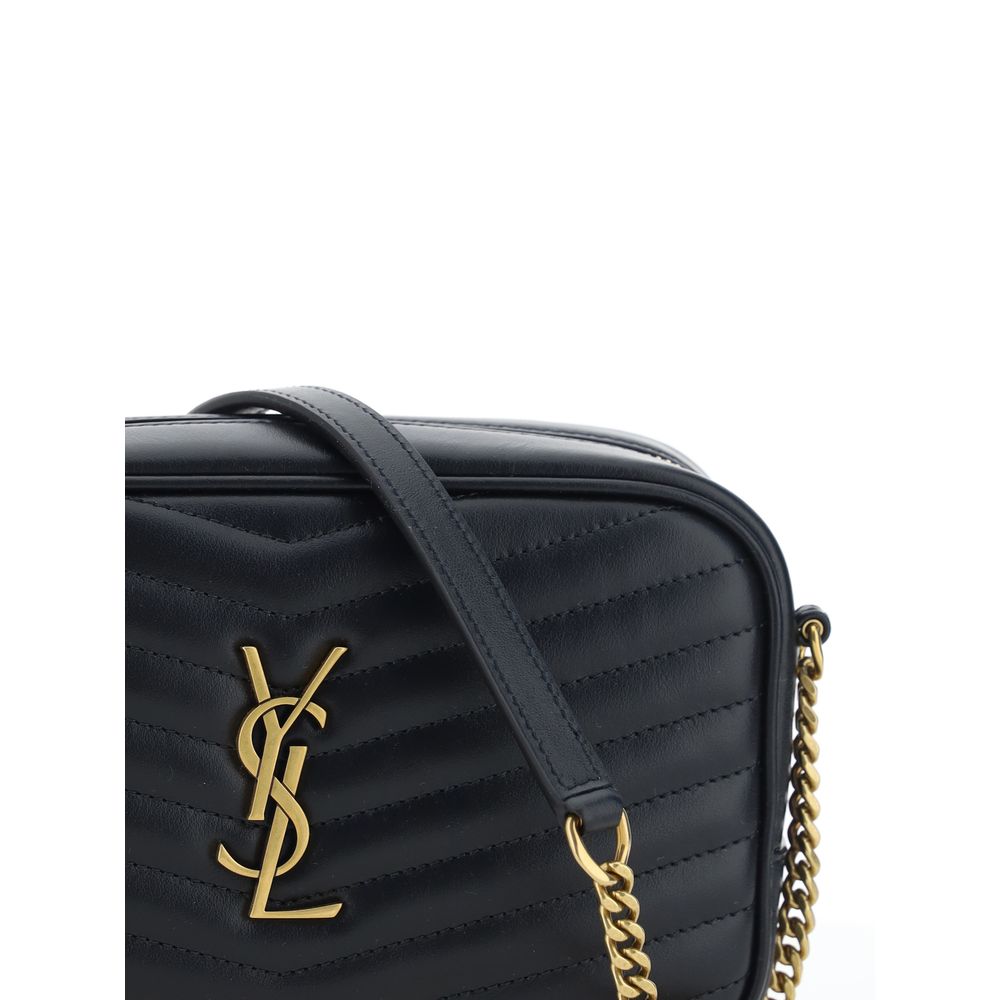 Saint Laurent Black Calf Leather Bos Taurus Shoulder Bag with quilted texture and gold YSL logo.
