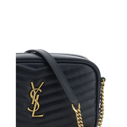 Saint Laurent Black Calf Leather Bos Taurus Shoulder Bag with quilted texture and gold YSL logo.