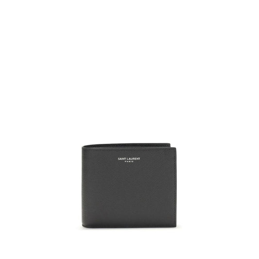 Saint Laurent Black Calf Leather Bos Taurus Wallet with billfold design and iconic monogram, 11x11 cm, front view