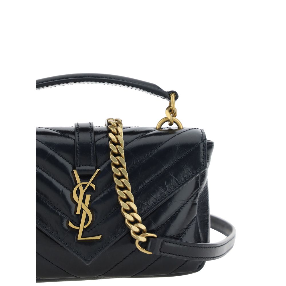 Saint Laurent Logoed Shoulder Bag with YSL logo, gold chain, and leather detail, combining elegance and functionality.