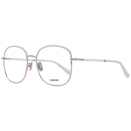 Sandro White Women Glasses Frame, square full-rim metal design with demo lenses, size 53-17-140, includes branded case.