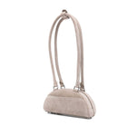 Self-Portrait Suede mini shoulder bag in grey with single top handle and bow detailing, featuring top zip fastening and spacious main compartment.