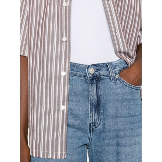 Seven Jeans Blue light denim wide-leg pants with belt loops, five pockets, and logo patch, featuring a button fastening and concealed fly.