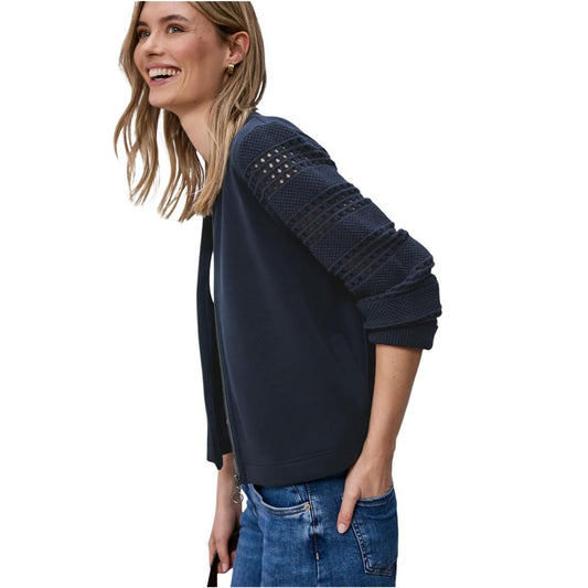Street One Blue Modal Sweatshirt with intricate sleeve details and crewneck design