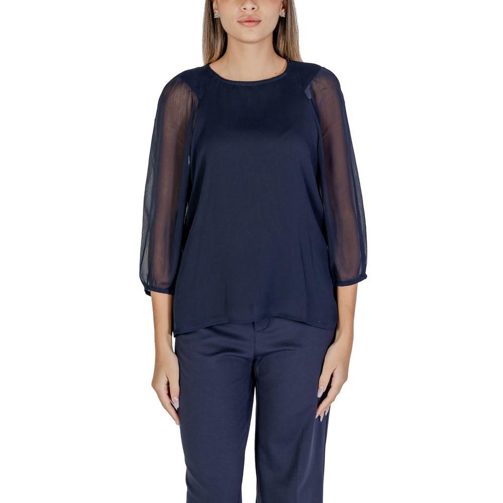 Street One Blue Polyester Blouse with semi-transparent sleeves for women