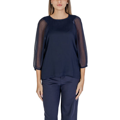 Street One Blue Polyester Blouse with semi-transparent sleeves for women