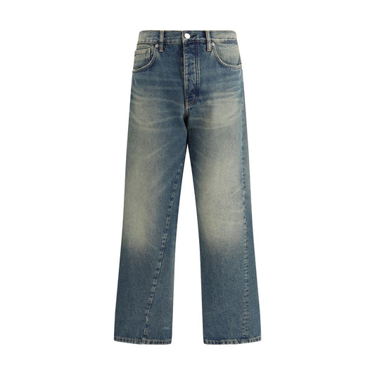 Sunflower Blue Cotton Jeans Denim with wide twist design and vintage wash effect for modern style and sustainability.