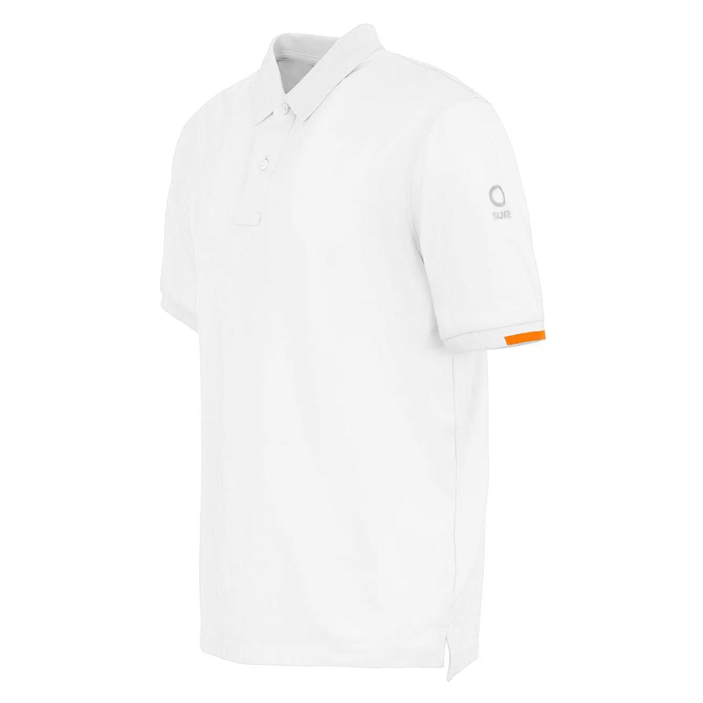Suns White Cotton Polo Shirt with short sleeves and button collar, featuring stylish design for casual or formal wear.
