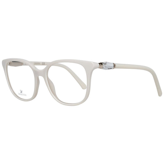 Swarovski White Women Glasses Frame in full-rim plastic design with 52-17-140 size, showcased with branded case.