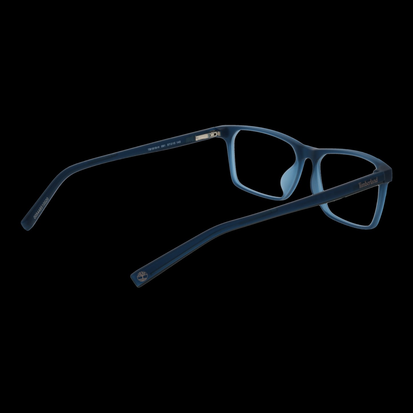 TIMBERLAND MOD. TB1816-H 57091 gent's eyeglasses in blue frame, rear view against black background.