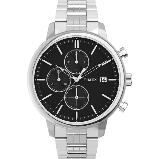 TIMEX Mod. CHICAGO wristwatch with stainless steel case and bracelet, quartz movement, chronograph features, and water resistance of 5 ATM.