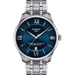 TISSOT Mod. CHEMIN DES TOURELLES POWERMATIC 80 watch with blue dial and silver bracelet.