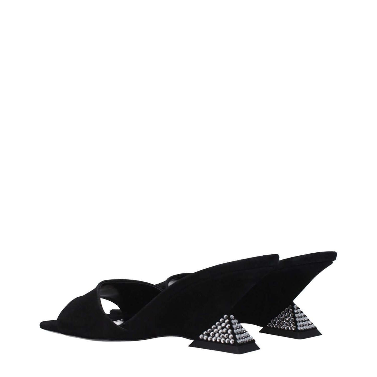 The Attico Black Leather Platform Sandals with suede wedge, open toe, and studded heel