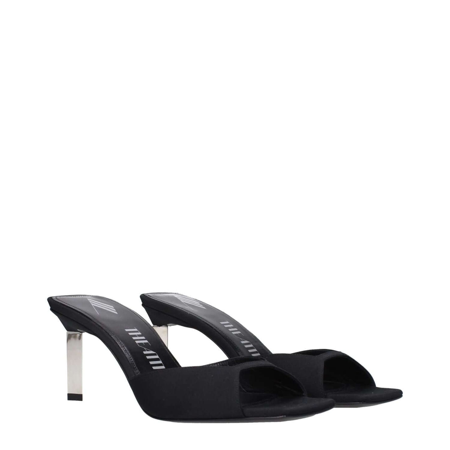 The Attico Black Satin Stiletto Heel Sandals with open toe and mid heels, 7.5 cm leather sole, casual style, model S774V015100.
