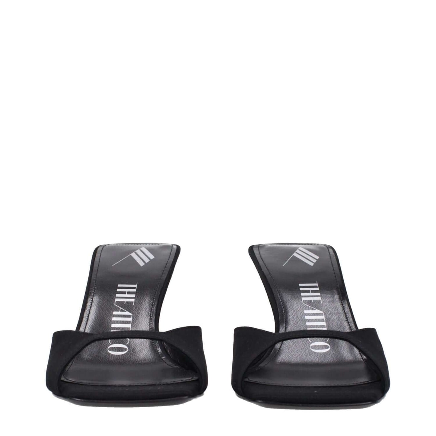 The Attico Black Satin Stiletto Heel Sandals with open toe and leather sole, mid heels, 7.5 cm, S774V015100, casual style.