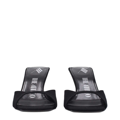 The Attico Black Satin Stiletto Heel Sandals with open toe and leather sole, mid heels, 7.5 cm, S774V015100, casual style.